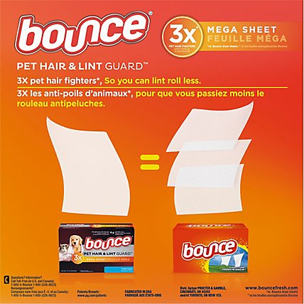 Bounce Pet Hair & Lint Guard Mega With 3X Pet Hair Fighters Fresh Scent Dryer Sheets - 120 Count - Image 5