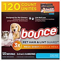 Bounce Pet Hair & Lint Guard Mega With 3X Pet Hair Fighters Fresh Scent Dryer Sheets - 120 Count - Image 2