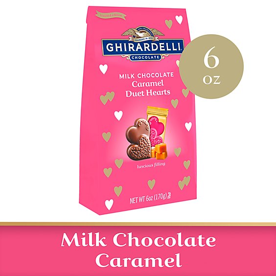 Ghirardelli Milk Chocolate Caramel Duet Hearts Heart Shaped Chocolates For Valentines Bag - 6 Oz