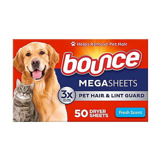 Bounce Dryer Sheets For Pet Hair & Lint Guard Mega Fresh Scent - 50 Count