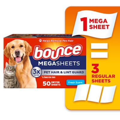 Bounce Dryer Sheets For Pet Hair & Lint Guard Mega Fresh Scent - 50 Count - Image 1