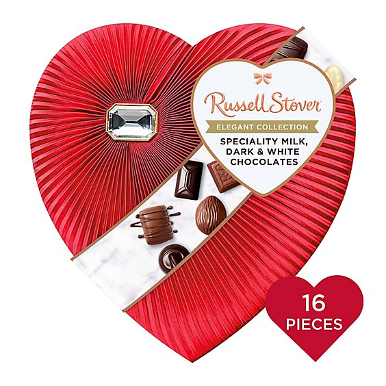 Russell Stover Valentines Elegant Heart Milk Dark & White Chocolate Gift Box- 8 Oz