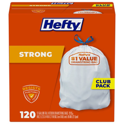 Hefty Trash Bags Drawstring Strong Tall 13 Gallon - 120 Count