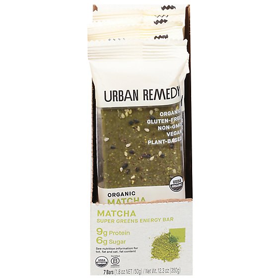 Urban Remedy Organic Matcha Super Greens Energy Bar - 7 Bar Box - 11.1 OZ