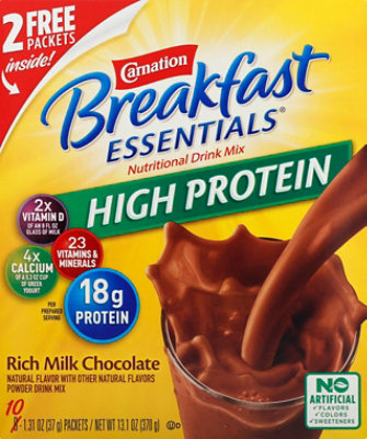 Carnation Breakfast Essentials High Protein Nutritional Mix Chocolate Powder Drink - 10 Count - Image 2