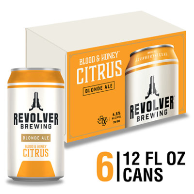 Revolver Blood&Honey Citrus Blonde Craft American Ale Beer 4.5% ABV Cans - 6-12 Fl. Oz. - Image 1