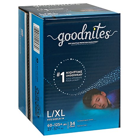 Goodnites Youth Pants L/xl Boy Giga Pack - 34 CT