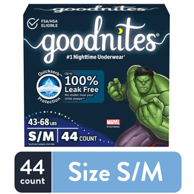 Goodnites Boys' Nighttime Bedwetting Underwear Size S/M (43-68 lbs) - 44 Count - Image 1