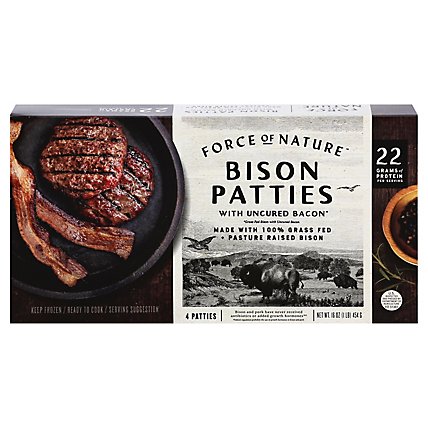 Force Of Nature Bison Patties W/cured Bacon Grass Fed - 16 OZ - Image 3