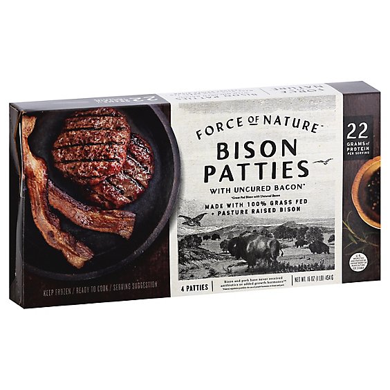 Force Of Nature Bison Patties W/cured Bacon Grass Fed - 16 OZ