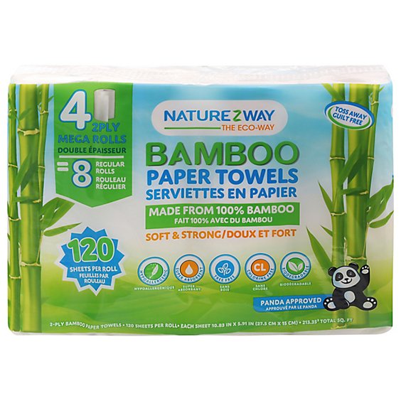 Naturezway 100% Bamboo 4 Mega Roll Paper Towels - 4 RL