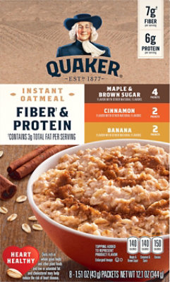 Quaker Fiber & Protein Instant Oatmeal Variety 8 Pack - 12.6 OZ - Image 1