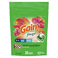 Gain Flings! Liquid Laundry Detergent Soap Pacs HE Compatible Tropical Sunrise Scent - 35 Count - Image 1