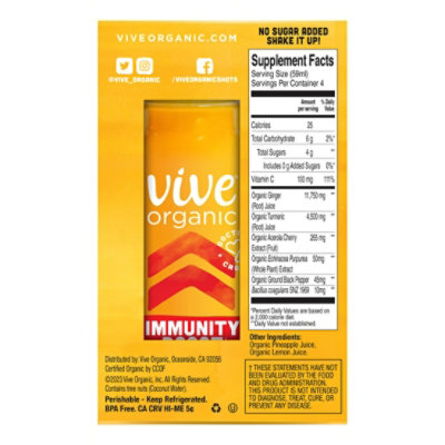 Vive Organic Immunity Boost Original Ginger and Turmeric Wellness Shot Multipack  4 Count - 2 Fl Oz Each - Image 3