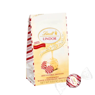 Lindt LINDOR Holiday White Chocolate Peppermint Candy Truffles Bag - 0.8 Oz - Image 1