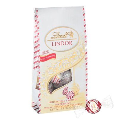 Lindt LINDOR Holiday White Chocolate Peppermint Truffles Bag - 8.5 Oz - Image 1