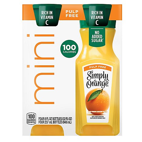 Simply Orange Pulp Free Juice Bottles - 4-8 OZ