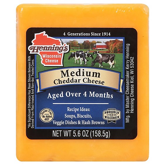 Hennings Medium Cheddar Cheese - 0.50 Lb