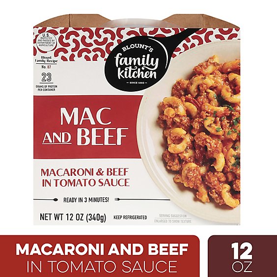 Blount's Family Kitchen Macaroni and Beef In Tomato Sauce Microwave Meal - 12 Oz