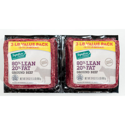 Ground Beef 80% Lean 20% Fat Value Pack - 3 Lbs.