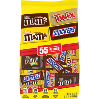Mars Candy M&M'S Snickers & Twix Fun Size Chocolate Candy Bars Variety Pack - 55 Count