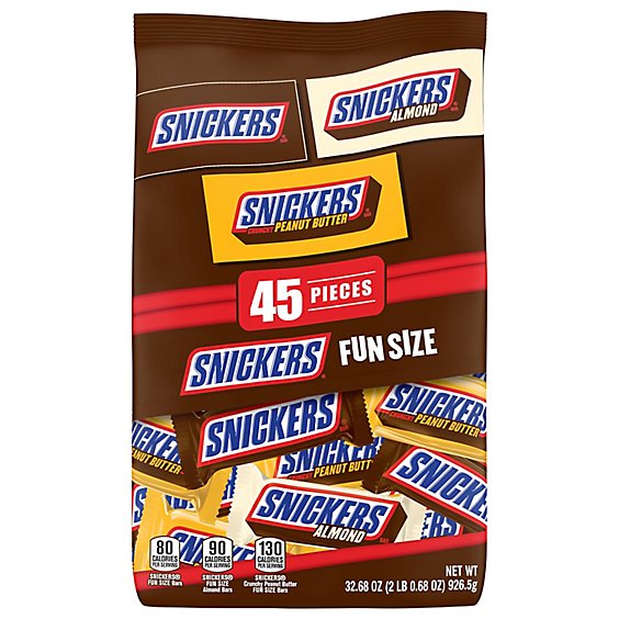 Snickers Original Peanut Butter And Almond Fun Size Chocolate Candy Bars - 45 Count - 32.68 Oz