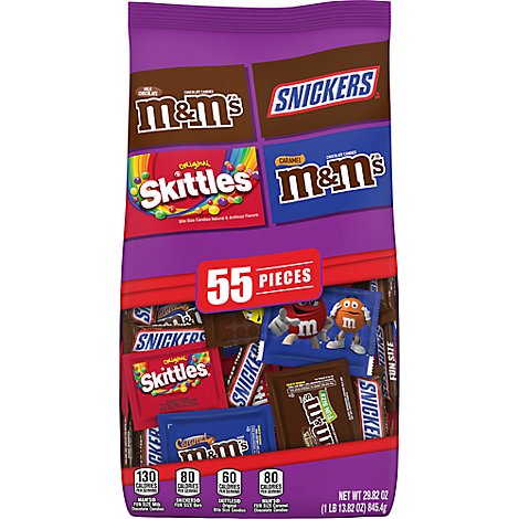M&M'S Snickers Skittles Variety Pack Fun Size Chewy Candy Bag - 55 Count