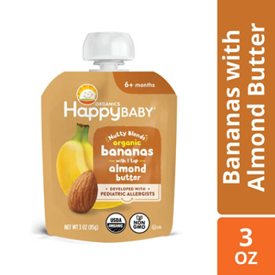 Happy Baby Organics Nutty Blends Organic Bananas With Almond Butter Stage 2 pouch - 3 Oz - Image 1