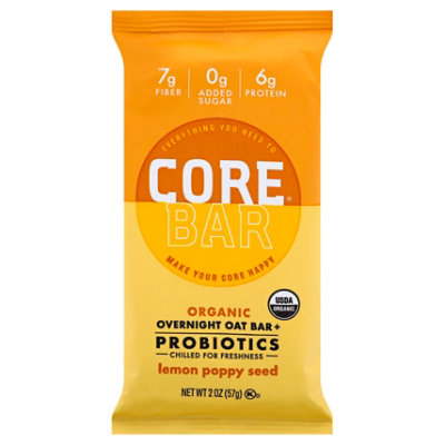 CORE Organic Overnight Oat Bar + Probiotics Lemon Poppy Seeds - 2 Oz