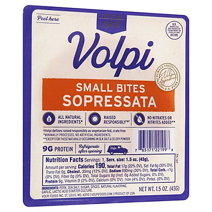 Volpi Sopressa Small Bites Sliced - 1.5 OZ - Image 1