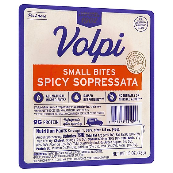 Volpi Hot Sopressa Small Bites Sliced - 1.5 OZ