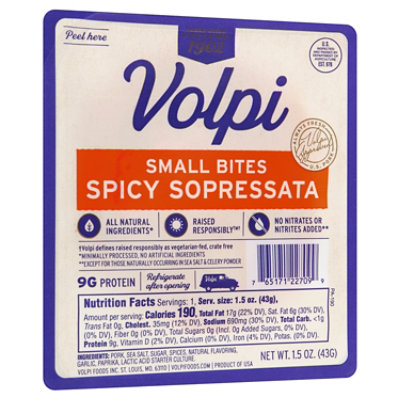 Volpi Hot Sopressa Small Bites Sliced - 1.5 OZ