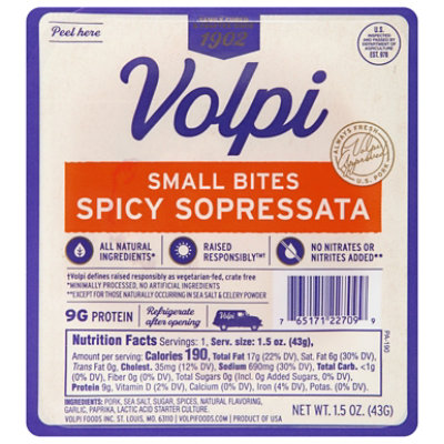 Volpi Hot Sopressa Small Bites Sliced - 1.5 OZ