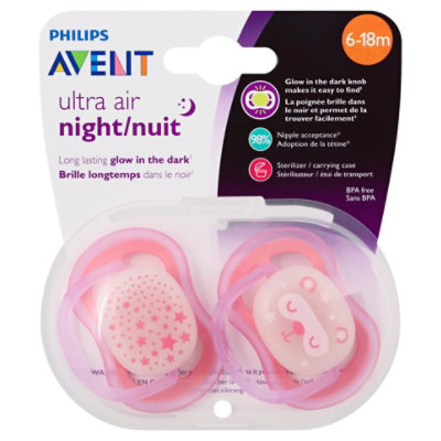  Philips AVENT Ultra Air Nighttime SCF376/44 - Chupete nocturno, 6-18  meses, color rosa, paquete de 4 : Bebés