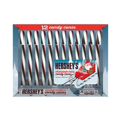 HERSHEY'S Chocolate Mint Flavored Candy Canes Box 12 Count - 5.28 Oz - Image 1