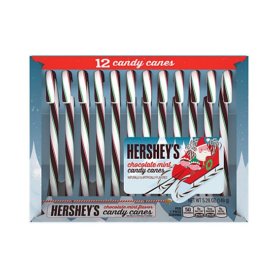 HERSHEY'S Chocolate Mint Flavored Candy Canes Box 12 Count - 5.28 Oz