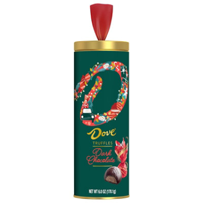 DOVE Truffles Christmas Dark Chocolate Candy Holiday Gift Tin - 6 Oz - Image 1
