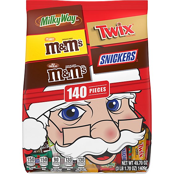 Mars M&M'S Snickers Twix And Milky Way Christmas Stocking Stuffer Milk Chocolate Bars - 140 Count