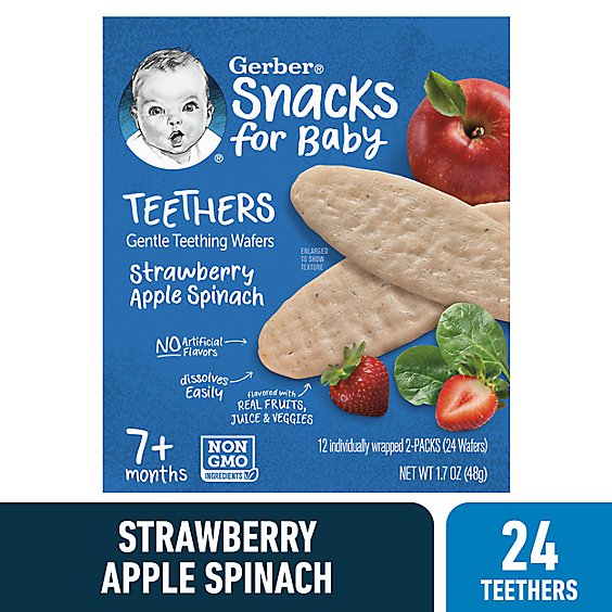Gerber Strawberry Apple Spinach Snacks for Baby Teethers Box Multipack - 12-1.7 Oz