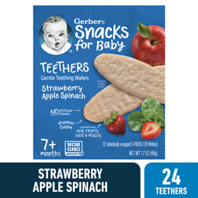 Gerber Strawberry Apple Spinach Snacks for Baby Teethers Box - 12-1.7 Oz
