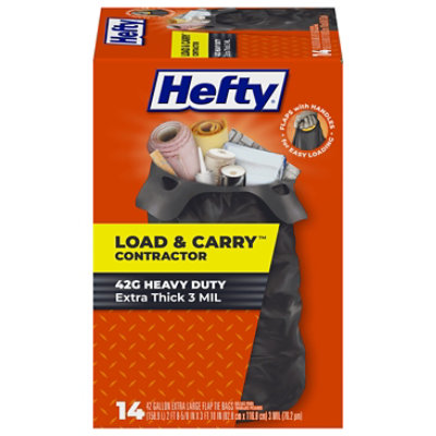 Hefty Trash Bags Contractor Flap Tie Load & Carry Heavy Duty 42 Gallon - 14 Count