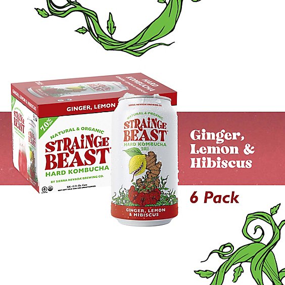 Strainge Beast Ginger Lemon & Hibiscus Hard Kombucha In Cans - 6-12 FZ