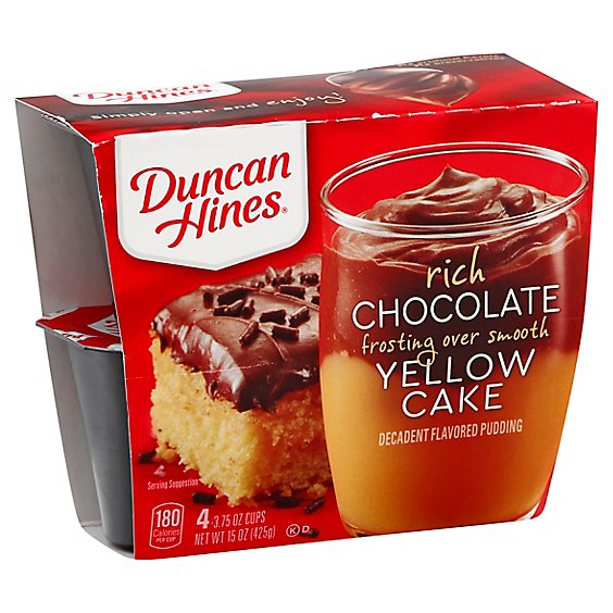 Duncan Hines Rich Chocolate Frosting Over Smooth Yellow Cake Pudding Cups, - 4-3.75 OZ