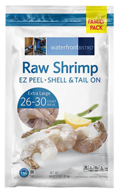 Waterfront Bistro Shrimp Raw 26-30 Ct Easy Peel Tail-on - 4 LB - Image 1