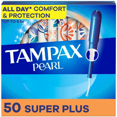 Tampax Pearl Tampons Super Plus Absorbency Unscented - 50 Count - Image 1