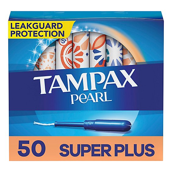 Tampax Pearl Tampons Super Plus Absorbency Unscented - 50 Count