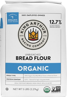 King Arthur 100% Organic Non-GMO Project Verified No Preservatives Unbleached Bread Flour - 5 Lb - Image 2