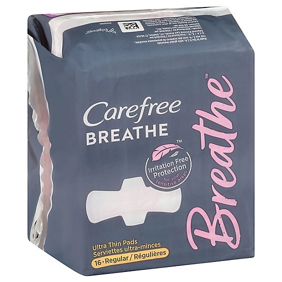 Carefree Breathe Ultra Thin Regular Pads with Wings - 16 Count - Albertsons