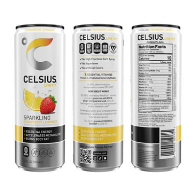 Celsius Sparkling Strawberry Lemonade - 12 Fl. Oz. - Image 2