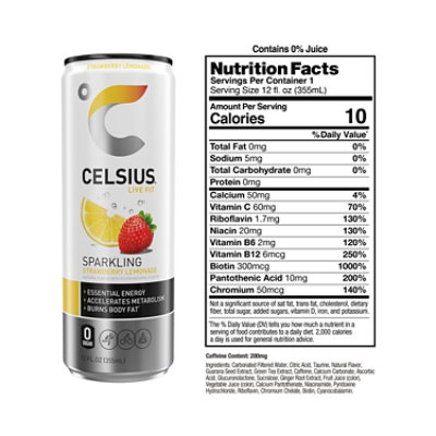 Celsius Sparkling Strawberry Lemonade - 12 Fl. Oz. - Image 3